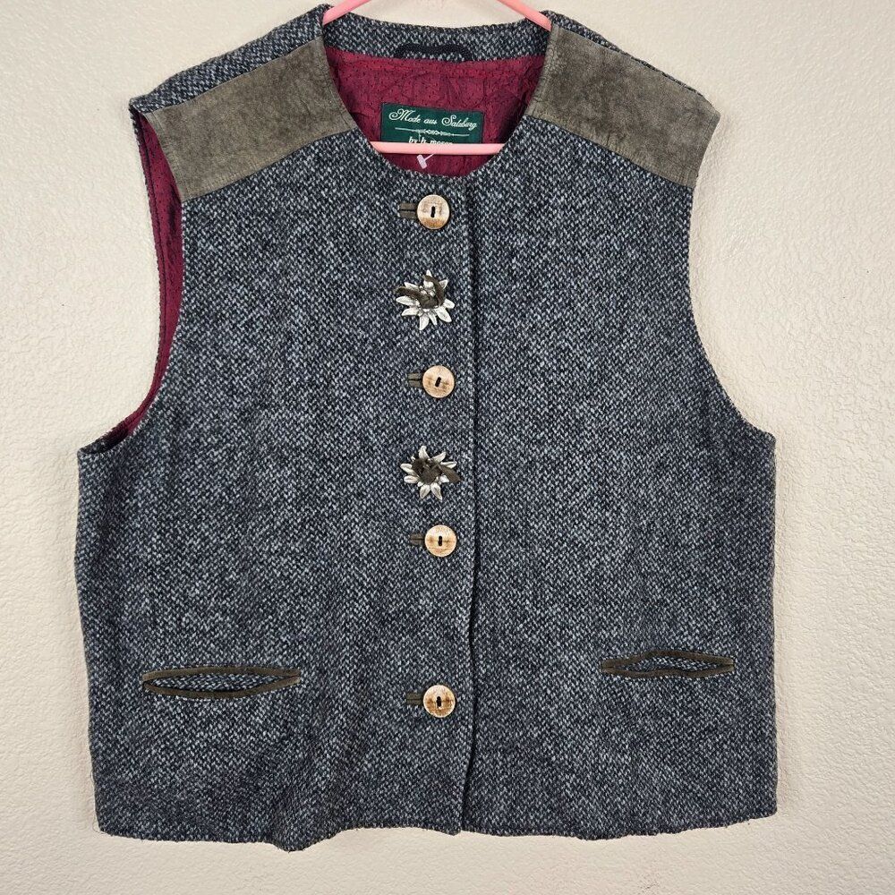 Vintage Moser Traditional German Wool Vest Edelweiss Buttons Womens 48